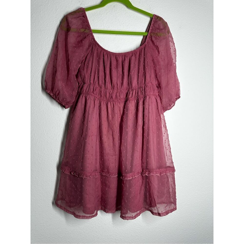 Nevena Rae Swiss Dot Ruffle Trimmed Mini Dress Dust Pink Size L Lined See Notes